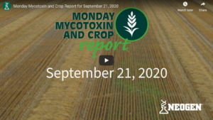 Title screen for September 21, 2020 Monday Mytoxin and Crop Report video