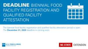 FDA attestation deadline banner with text Deadline Biennial Food Facility Registration and Qualified Facility Attestation