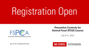 Cover photo for WAITLIST ONLY: NC State Preventive Controls for Animal Food (PCQI) course | July 2024